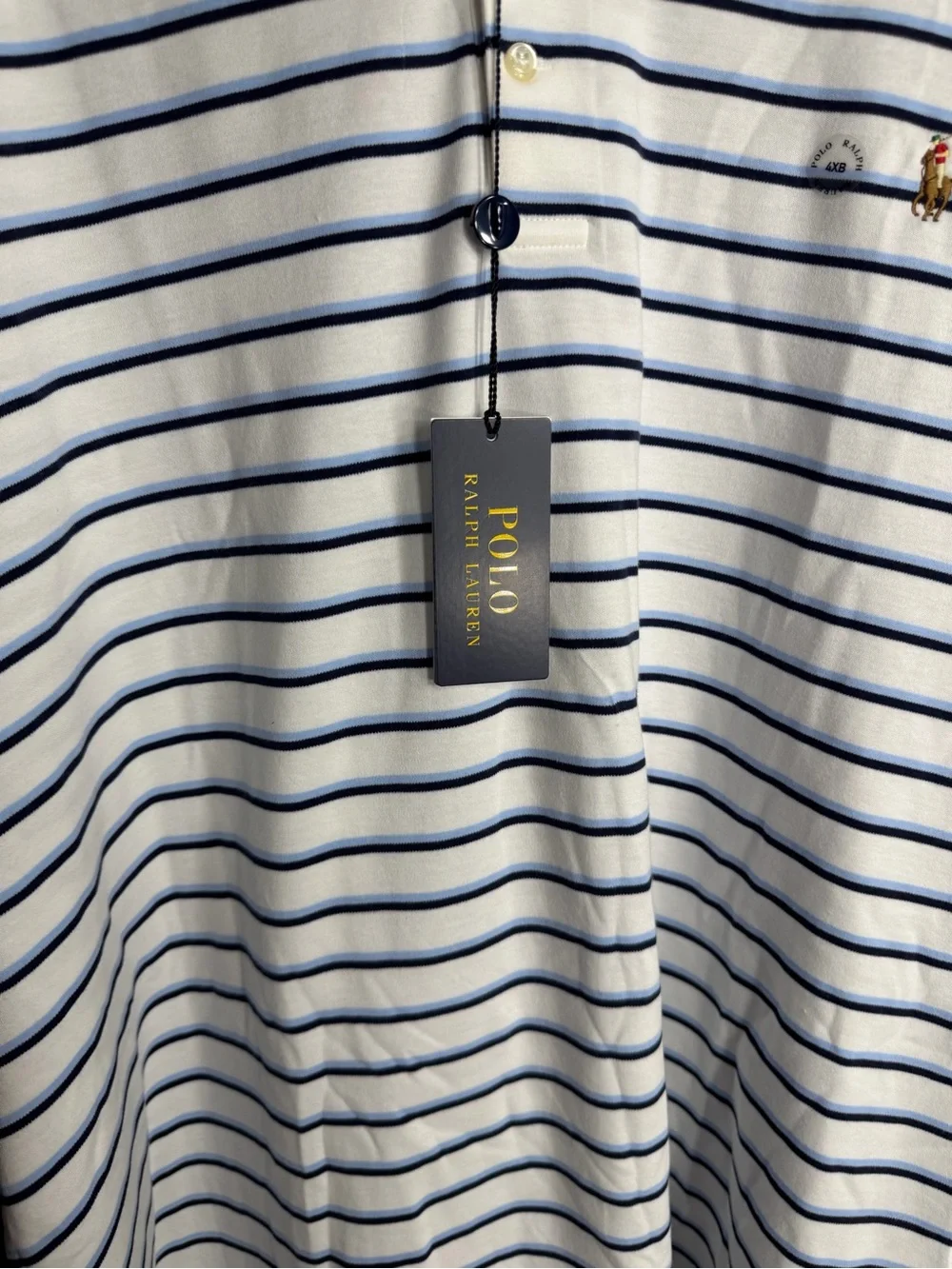 Ralph Lauren Men’s White Polo with Navy Horizontal Stripes size 4XB new w tags